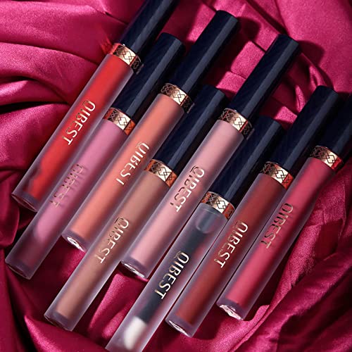 QiBest 7Pcs Matte Liquid Lipstick + 1Pcs Lip Plumper Makeup Set Kit, Pigmented Long Lasting Lip Gloss Set, Velvet Waterproof Lip Makeup Gift Sets for Girls and Women