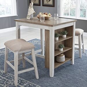 Signature Design by Ashley Skempton 3 Piece Counter Height Dining Set, Includes Table and 2 Barstools, Whitewash