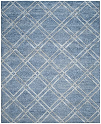 SAFAVIEH Stone Wash Collection 8' x 10' Deep Blue STW701D Hand-Knotted Trellis Bamboo Silk Area Rug