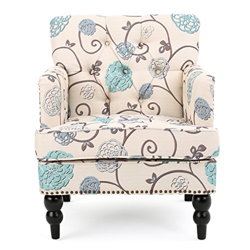 Christopher Knight Home Harrison Fabric Tufted Club Chair, White / Blue