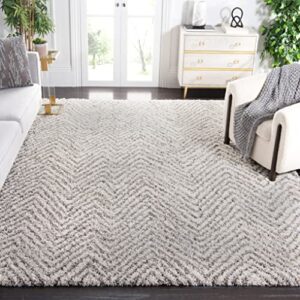 safavieh hudson shag collection 10′ x 14′ ivory/grey sgh375a chevron non-shedding 2-inch thick living room dining bedroom area rug