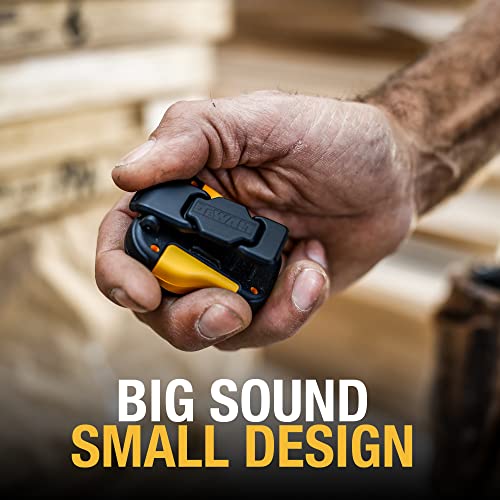 DEWALT Wearable Bluetooth Portable Speaker — Magnetic Clip-On Wireless Bluetooth Speaker — Jobsite Pro Water-Resistant Portable Speaker — Built-in Mic for Hands-Free Music and Calls