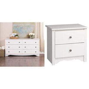 sonoma 6 drawer double dresser for bedroom, white & sonoma 2-drawer nightstand, white