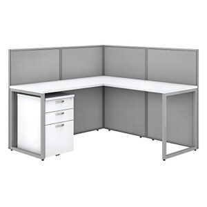 bush business furniture easy office l shaped cubicle desk with file cabinet, 60w x 45h, pure white