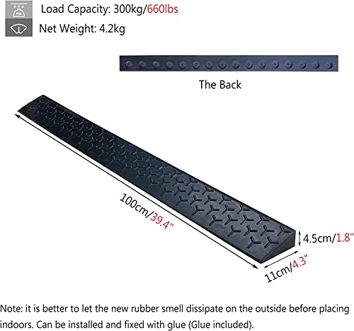 Threshold Ramp, Threshold Ramp Rubber, 1/2/3/4/5 cm Rise Wheelchairs Ramps for Home Garden Yard Sliding Glass Doors Steps, Indoor Outdoor Entry Transitions Slope (Size : 100x11x4.5(39.4x4.3x1.8))