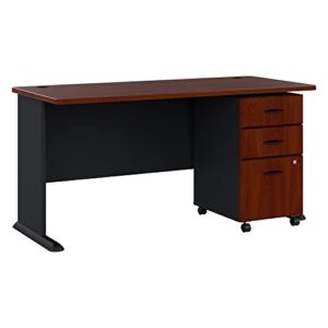bush business furniture series a 60w desk with mobile file cabinet in hansen cherry and galaxy
