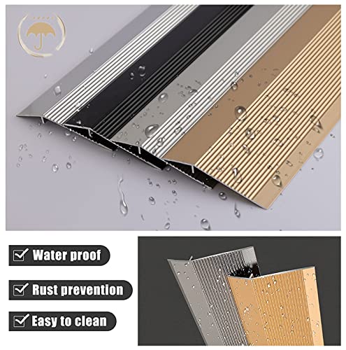 Transition Strip Metal Threshold Strip for Carpet to Floor, Black Non-Slip Edging Trim Strips for Uneven Floors/Vinyl Planks/Wood to Tile, Easy to Install