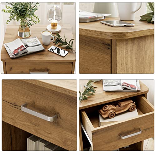 FOTOSOK Nightstand, 2-Tier Side Table with Drawer and Storage Shelf, Bedside Table End Table, Modern Night Stand for Bedroom, Living Room, Home Office, Wooden Grain