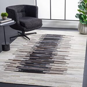 safavieh studio leather collection 4′ x 6′ grey/brown stl818f handmade modern natural hide area rug
