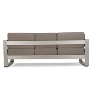 Christopher Knight Home Nicole Outdoor 7-Seater Patio Sofa Set with Coffee Table, Silver + Khaki