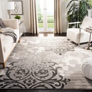 SAFAVIEH Adirondack Collection 8' x 10' Silver / Ivory ADR114B Floral Glam Damask Distressed Non-Shedding Living Room Bedroom Dining Home Office Area Rug