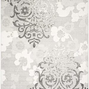 SAFAVIEH Adirondack Collection 8' x 10' Silver / Ivory ADR114B Floral Glam Damask Distressed Non-Shedding Living Room Bedroom Dining Home Office Area Rug
