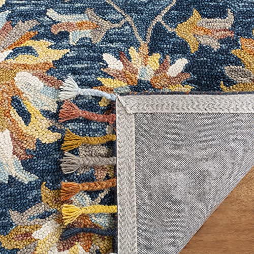 Safavieh Aspen Collection 9' x 12' Navy/Multi APN139N Handmade Floral Tassel Wool Area Rug