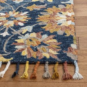 Safavieh Aspen Collection 9' x 12' Navy/Multi APN139N Handmade Floral Tassel Wool Area Rug