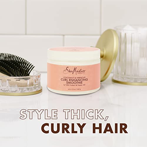 SheaMoisture Smoothie Curl Enhancing Cream for Thick, Curly Hair Coconut and Hibiscus Sulfate and Paraben Free 12 oz