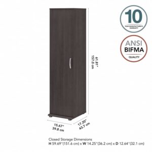 Bush Business Furniture Universal Tall Narrow Storage Cabinet with Door and Shelves, Storm Gray