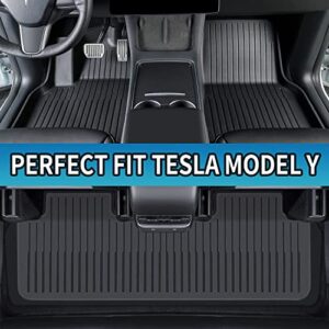 Pedigree 3D Floor Mats Compatible with 2021 2022 2023 Tesla Model Y Custom Fit Black TPE Floor Liners 1st & 2nd Row All-Weather Protection(Floor mats)