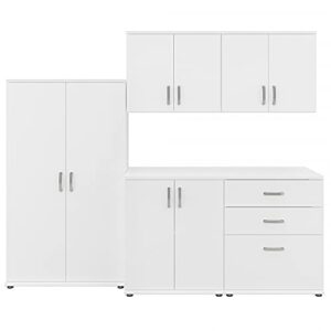 bush business furniture universal 5 piece modular closet storage set with floor and wall cabinets, white
