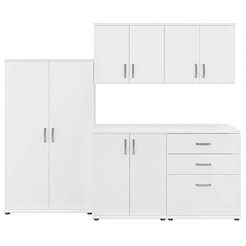 Bush Business Furniture Universal 5 Piece Modular Closet Storage Set with Floor and Wall Cabinets, White