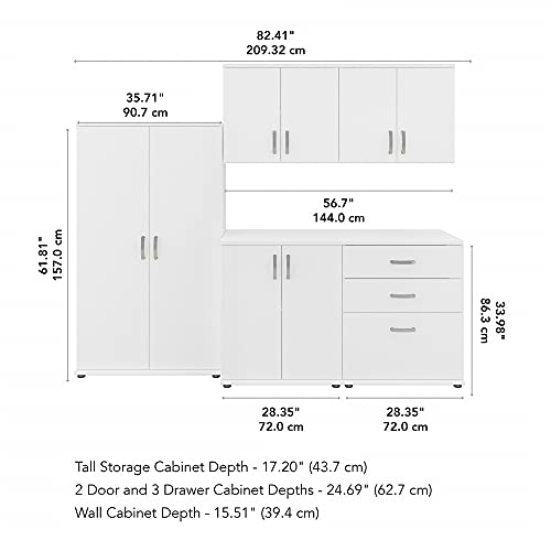 Bush Business Furniture Universal 5 Piece Modular Closet Storage Set with Floor and Wall Cabinets, White