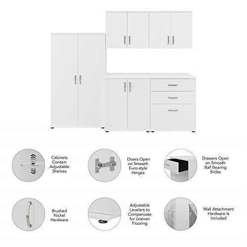 Bush Business Furniture Universal 5 Piece Modular Closet Storage Set with Floor and Wall Cabinets, White