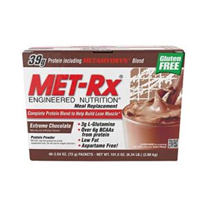 met-rx meal replacement powder boxed, extreme chocolate, 2.54 oz, pack of 40