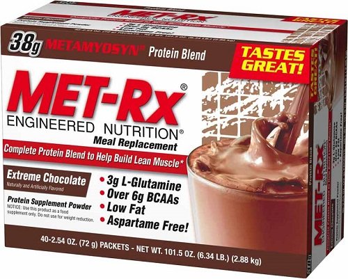MET-Rx Meal Replacement Powder Boxed, Extreme Chocolate, 2.54 Oz, Pack of 40