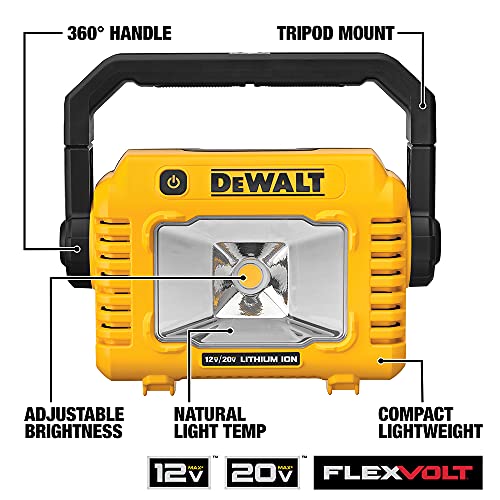 DEWALT 12V/20V MAX LED Work Light, Compact with 360 Degree Rotating Handle, 2000 Lumens of Brightness, Cordless, Bare Tool Only (DCL077B)