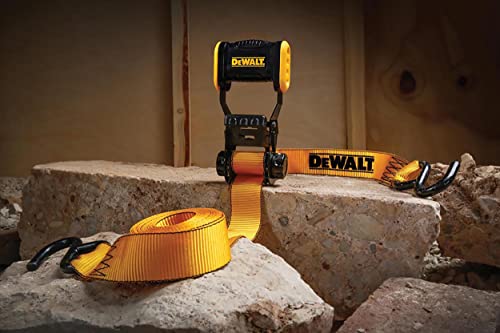 DEWALT DXBC18002 Black/Yellow 1.25" x 12' Ratchet Tie Down Straps - Light-Weight Cargo Hauling (1800 lb Break Strength), 2 Pack