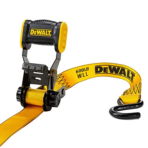 DEWALT DXBC18002 Black/Yellow 1.25" x 12' Ratchet Tie Down Straps - Light-Weight Cargo Hauling (1800 lb Break Strength), 2 Pack