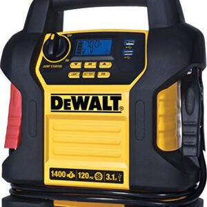 DEWALT DXAEJ14 Digital Portable Power Station Jump Starter: 1400 Peak/700 Instant Amps, 120 PSI Digital Air Compressor, 3.1A USB Ports, Battery Clamps , Yellow