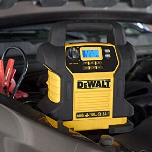 DEWALT DXAEJ14 Digital Portable Power Station Jump Starter: 1400 Peak/700 Instant Amps, 120 PSI Digital Air Compressor, 3.1A USB Ports, Battery Clamps , Yellow