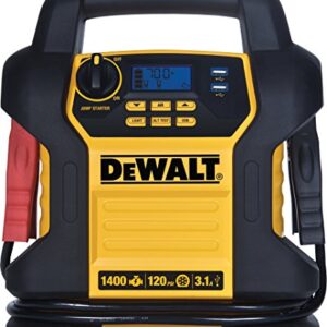 DEWALT DXAEJ14 Digital Portable Power Station Jump Starter: 1400 Peak/700 Instant Amps, 120 PSI Digital Air Compressor, 3.1A USB Ports, Battery Clamps , Yellow