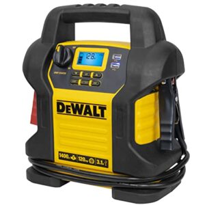 DEWALT DXAEJ14 Digital Portable Power Station Jump Starter: 1400 Peak/700 Instant Amps, 120 PSI Digital Air Compressor, 3.1A USB Ports, Battery Clamps , Yellow