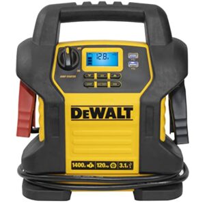 DEWALT DXAEJ14 Digital Portable Power Station Jump Starter: 1400 Peak/700 Instant Amps, 120 PSI Digital Air Compressor, 3.1A USB Ports, Battery Clamps , Yellow