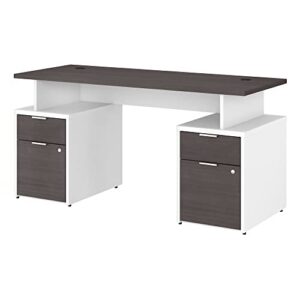 bush business furniture jamestown 60w desk with 4 drawers, storm gray/white