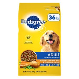 pedigree complete nutrition adult dry dog food roasted chicken, rice & vegetable flavor dog kibble, 36 lb. bag