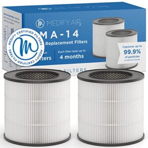 medify ma-14 genuine replacement filter | for allergens, wildfire smoke, dust, odors, pollen, pet dander | 3 in 1 with pre-filter, h13 hepa, and activated carbon for 99.9% removal | 2-pack