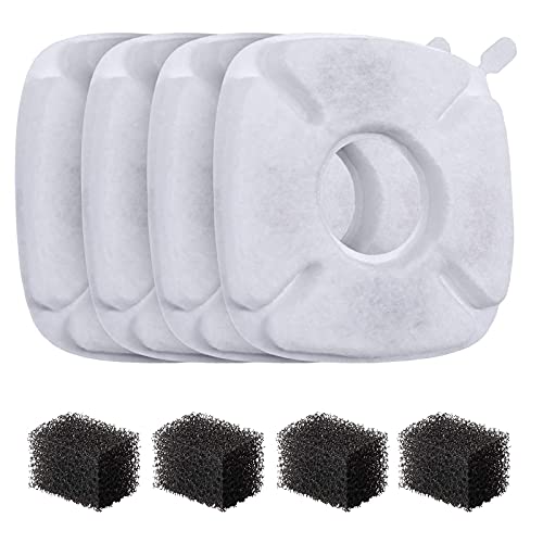 Veken 4 Pack Replacement Filters & 4 Pack Replacement Pre-Filter Sponges for 95oz and 67oz Automatic Pet Fountain Cat Water Fountain Dog Water Dispenser