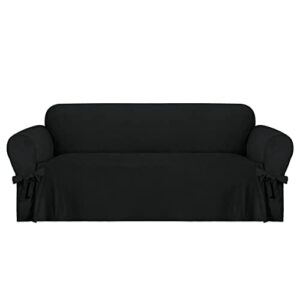 easy-going velvet couch covers for 3 cushion couch sofa, luxury velvet sofa cover with ties, one piece sofa slipcover for living room (black, sofa)