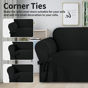 Easy-Going Velvet Couch Covers for 3 Cushion Couch Sofa, Luxury Velvet Sofa Cover with Ties, One Piece Sofa Slipcover for Living Room (Black, Sofa)