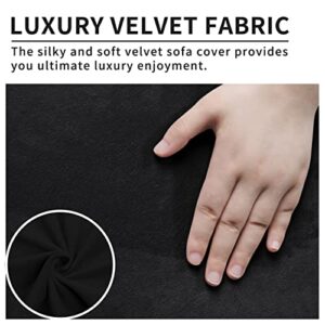 Easy-Going Velvet Couch Covers for 3 Cushion Couch Sofa, Luxury Velvet Sofa Cover with Ties, One Piece Sofa Slipcover for Living Room (Black, Sofa)