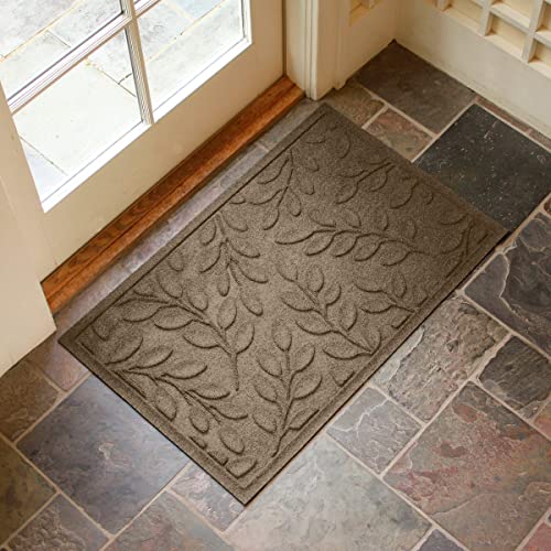 Bungalow Flooring Waterhog Door Mat, 2' x 3', Made in USA, Durable and Decorative Floor Covering, Skid Resistant, Indoor/Outdoor, Water-Trapping, Brittney Leaf Design, Camel