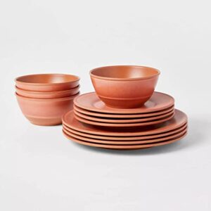 12pc dishwasher-safe melamine lancashire dinnerware set – threshold (terracotta)