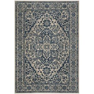safavieh brentwood collection 8′ x 10′ navy / light grey bnt832m medallion distressed non-shedding living room bedroom dining home office area rug