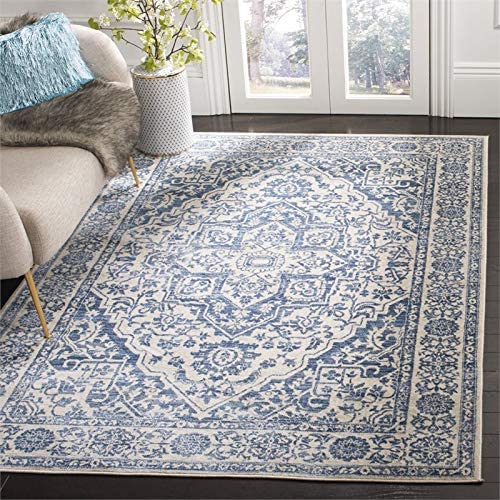 SAFAVIEH Brentwood Collection 8' x 10' Navy / Light Grey BNT832M Medallion Distressed Non-Shedding Living Room Bedroom Dining Home Office Area Rug