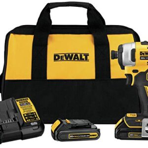 DEWALT ATOMIC 20V MAX* Impact Driver, Cordless, Compact Kit, 2 Batteries, 1/4-Inch (DCF809C2)