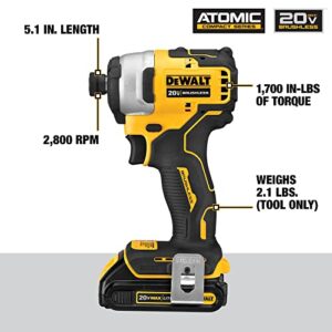 DEWALT ATOMIC 20V MAX* Impact Driver, Cordless, Compact Kit, 2 Batteries, 1/4-Inch (DCF809C2)