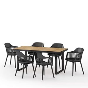christopher knight home requeta outdoor dining sets, black + teak