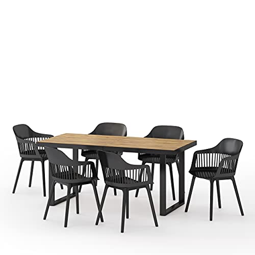 Christopher Knight Home Requeta Outdoor Dining Sets, Black + Teak